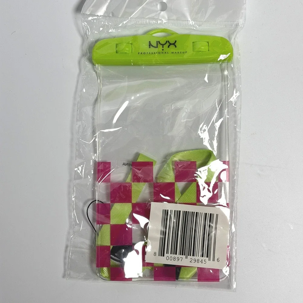 NYX Unisex Phone Pouch OS Green Pink Checkerboard Waterproof Lanyard
